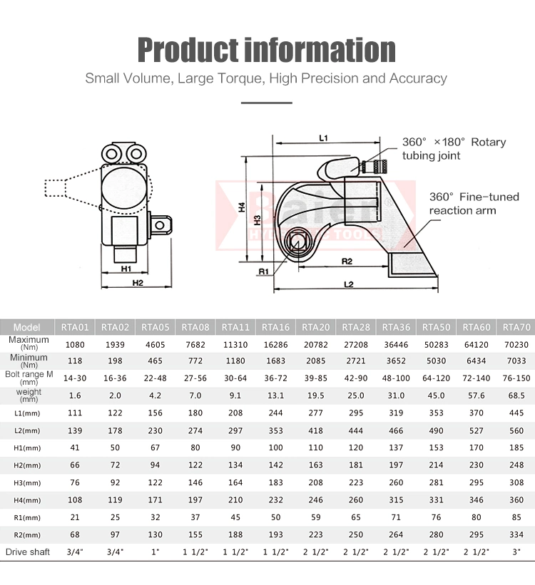 Factory Price Square Drive Hydraulic Torque Wrench for Bolts